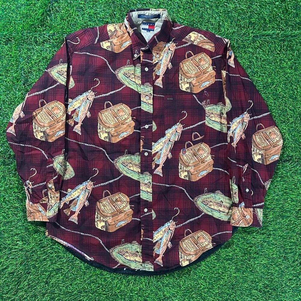 Vintage 2000s Tommy Hilfiger Fishing Button Up Shirt - M; 21x31 (Width/Length)